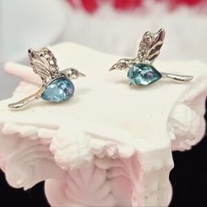 Dainty Pink Hummingbird Stud Earrings Silver Sparkly Bird Minimalist Jewelry NWT